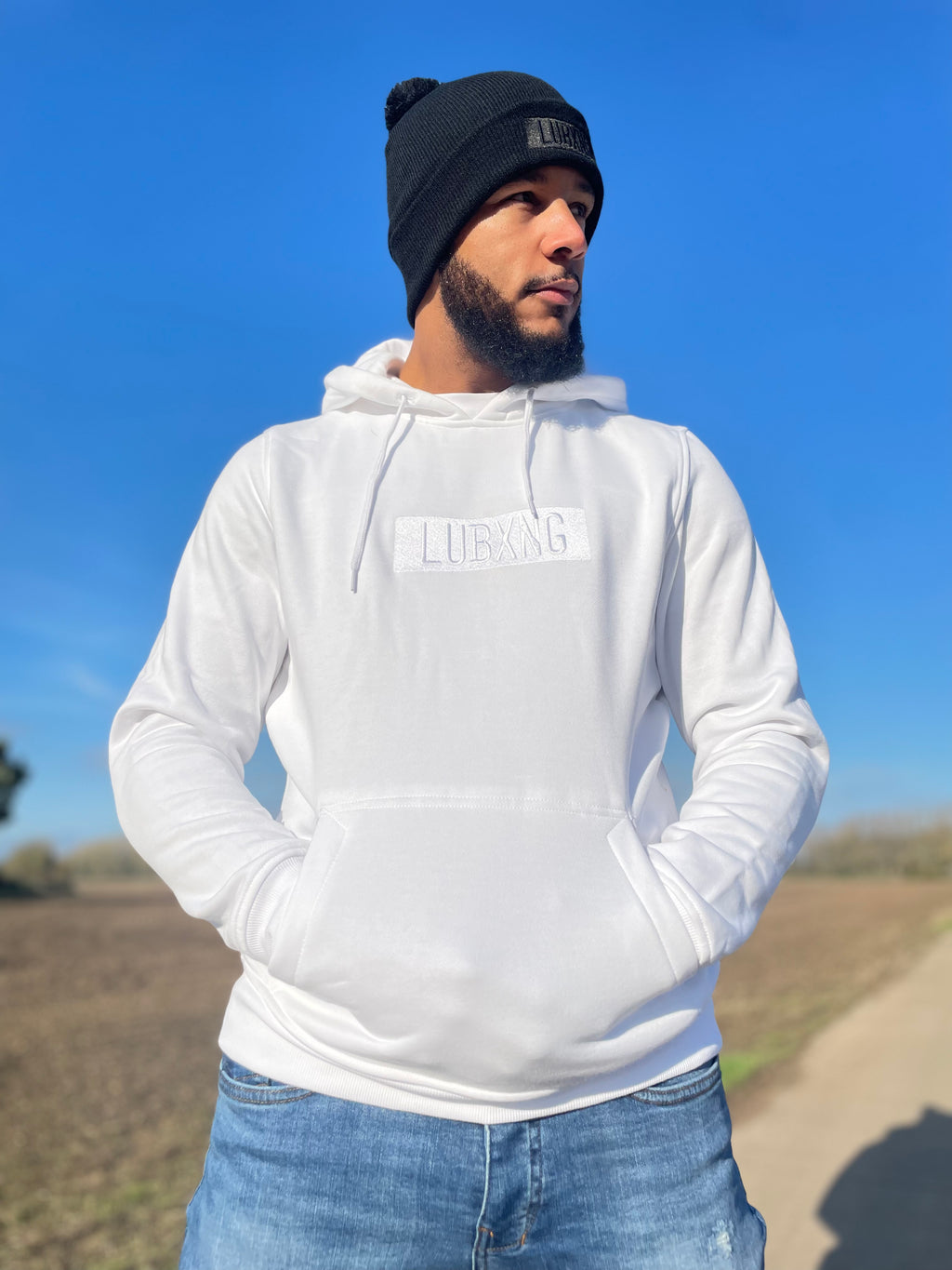 LUBXNG White on white premium hoody